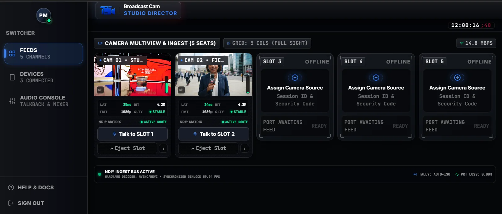 Broadcast Cam Studio Director interface (in development)